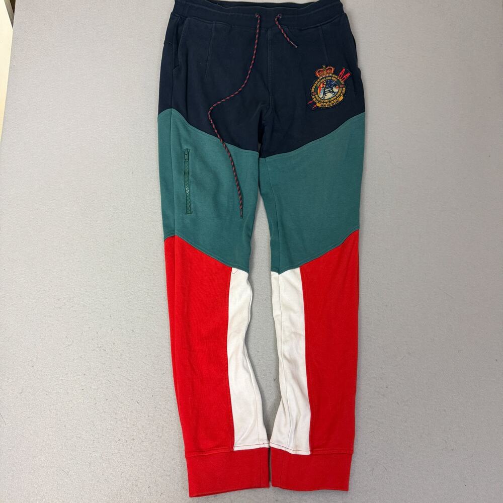 AKOO Men’s XXL Colorblock Fleece Jogger Sweatpants Navy Red Green Ski Patch